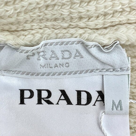 H17888 Prada Beige Triangle Logo Wool Knitted Beanie Hat 50cm - Picture 8 of 9